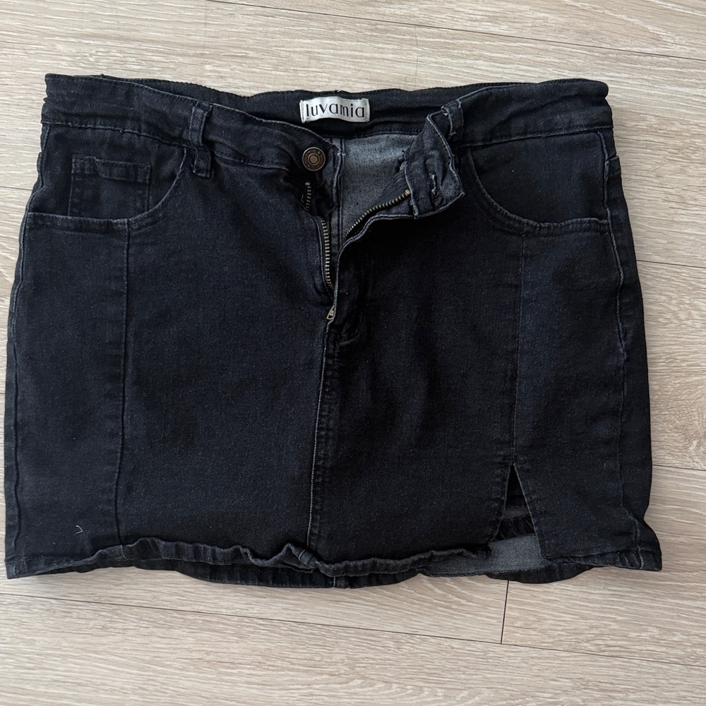 Luvamia Black Denim Mini Skort